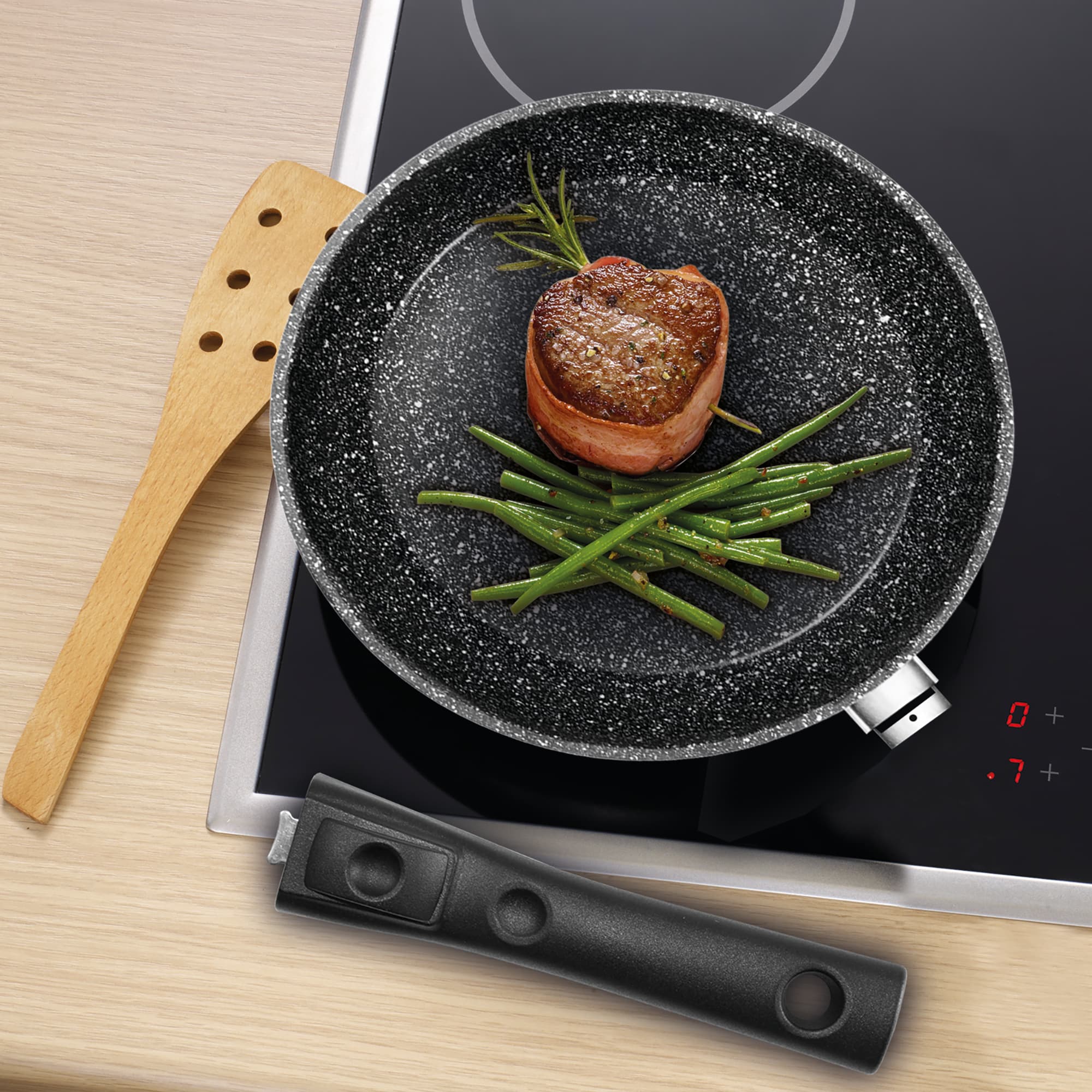 STONELINE® Bratpfanne 28cm, Made in Germany mit abnehmbarem Griff, Induktion und antihaftbeschichtet