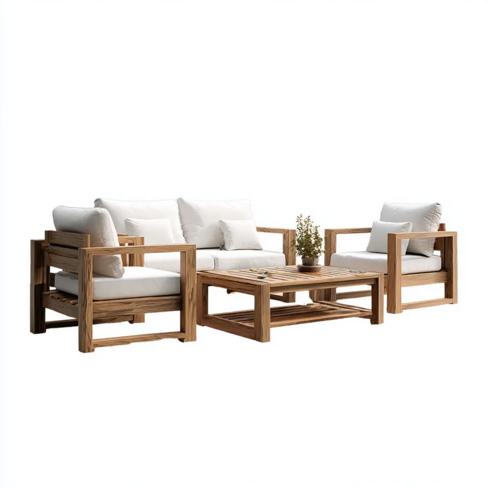 Gartensofa-Set Holz 200x80x70 cm – Weiß/Holz – Modernes Design