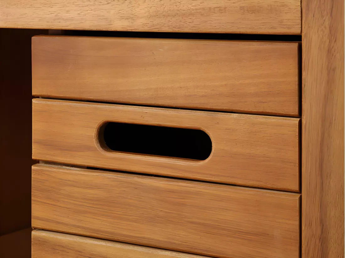 Meuble de salle de bain en bois d'acacia avec simple vasque et miroir - 90 cm - PULUKAN