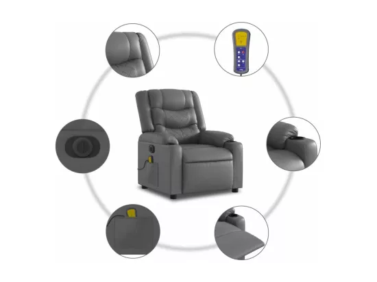 Fauteuil inclinable massant électrique gris similicuir