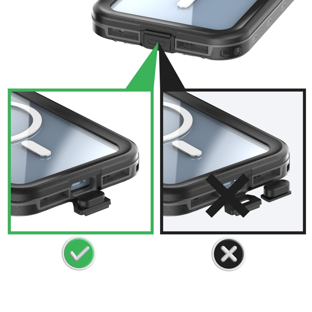 iPhone 15 Wasserfeste MagSafe Outdoor Schutz Hülle (IP68) - Schwarz / Transparent