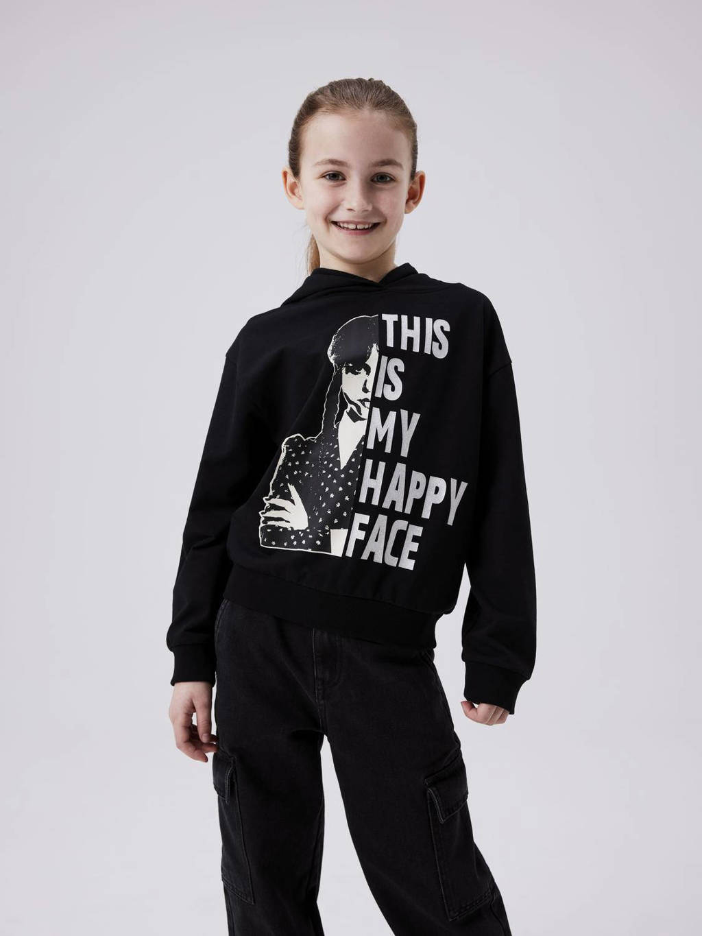 NAME IT hoodie NKFJXEMI WEDNESDAY met printopdruk zwart