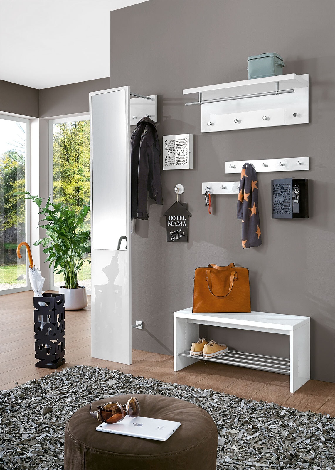 Wandgarderobe Pablo Weiß Hochglanz 75 x 30 x 26 cm