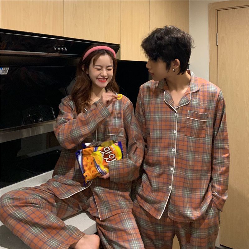 Whoosh - Bijpassende pyjamaset voor koppels: geruite top met lange mouwen + broek
