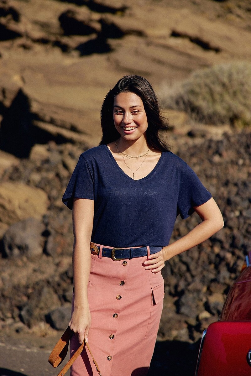 LA PETITE ETOILE<br>Camiseta com decote em V em linho e viscose, THANA
