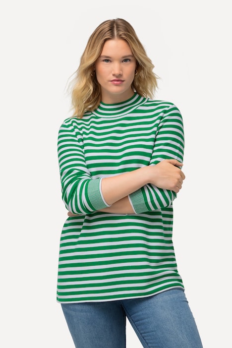 Pullover, Ringel, Rollkanten, Stehkragen, Langarm