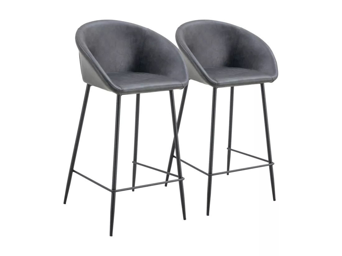 Lot de 2 tabourets de bar en simili gris foncé ACHILLE - HAPPY GARDEN