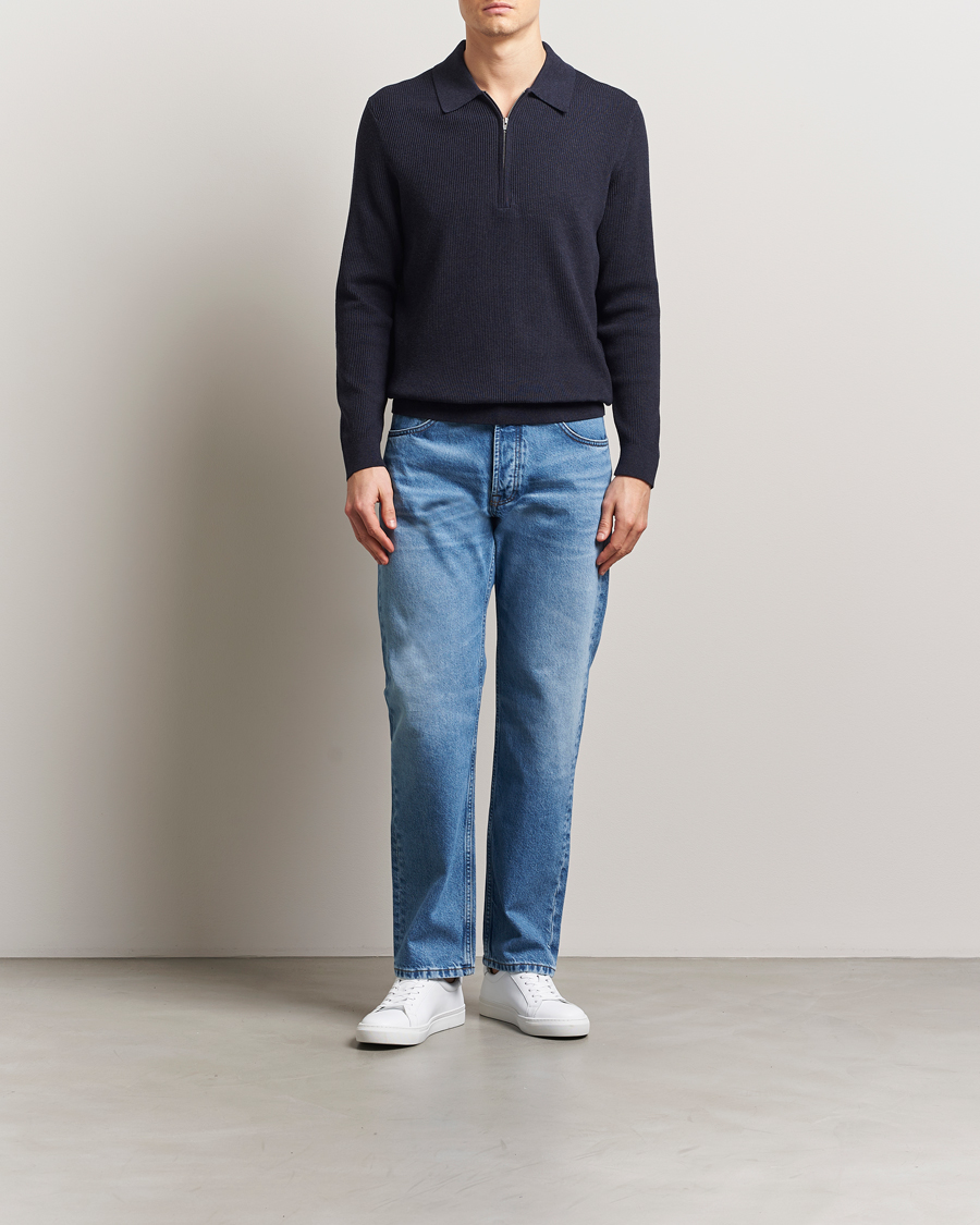 NN07 Hansie Ribbed Knitted Half Zip Navy Melange