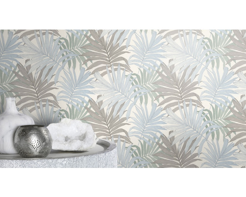 Vliesbehang 252644 Bambino XIX palmbladeren blauw