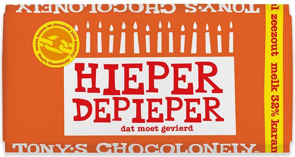 Tony's Chocolonely verjaardag melk karamel zeezout 180 gr