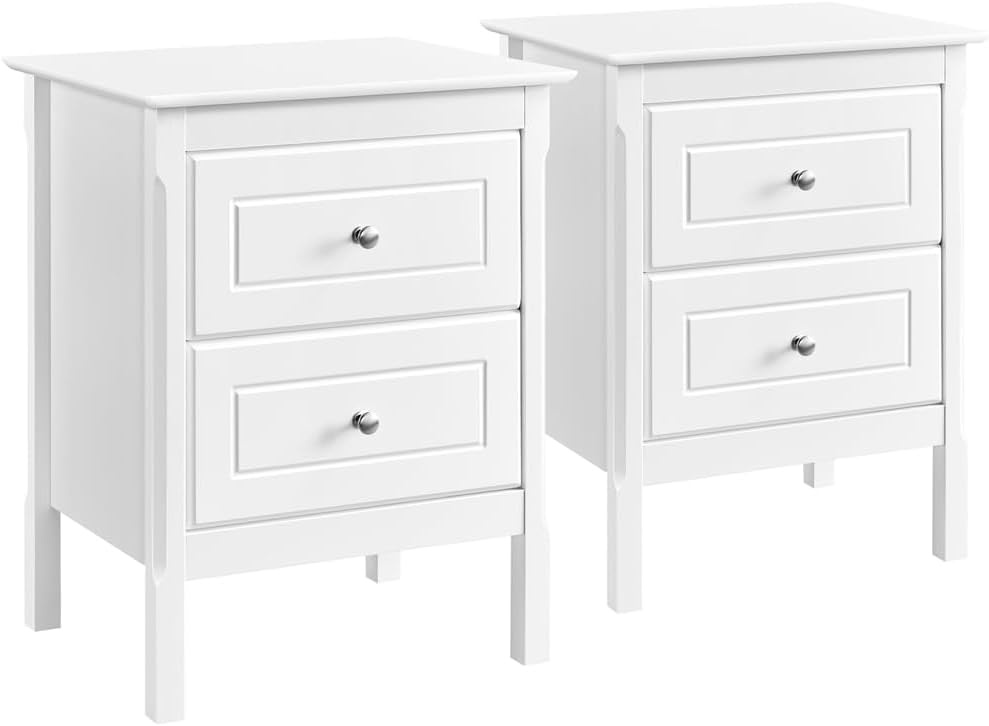 Yaheetech Nachttisch 2er Set Nachtschrank mit 2 Schubladen Nachtkästchen Viel Stauraum Nachtkommode aus MDF-Holzplatten & Kiefernholz fürs Wohnzimmer/Schlafzimmer, Weiß