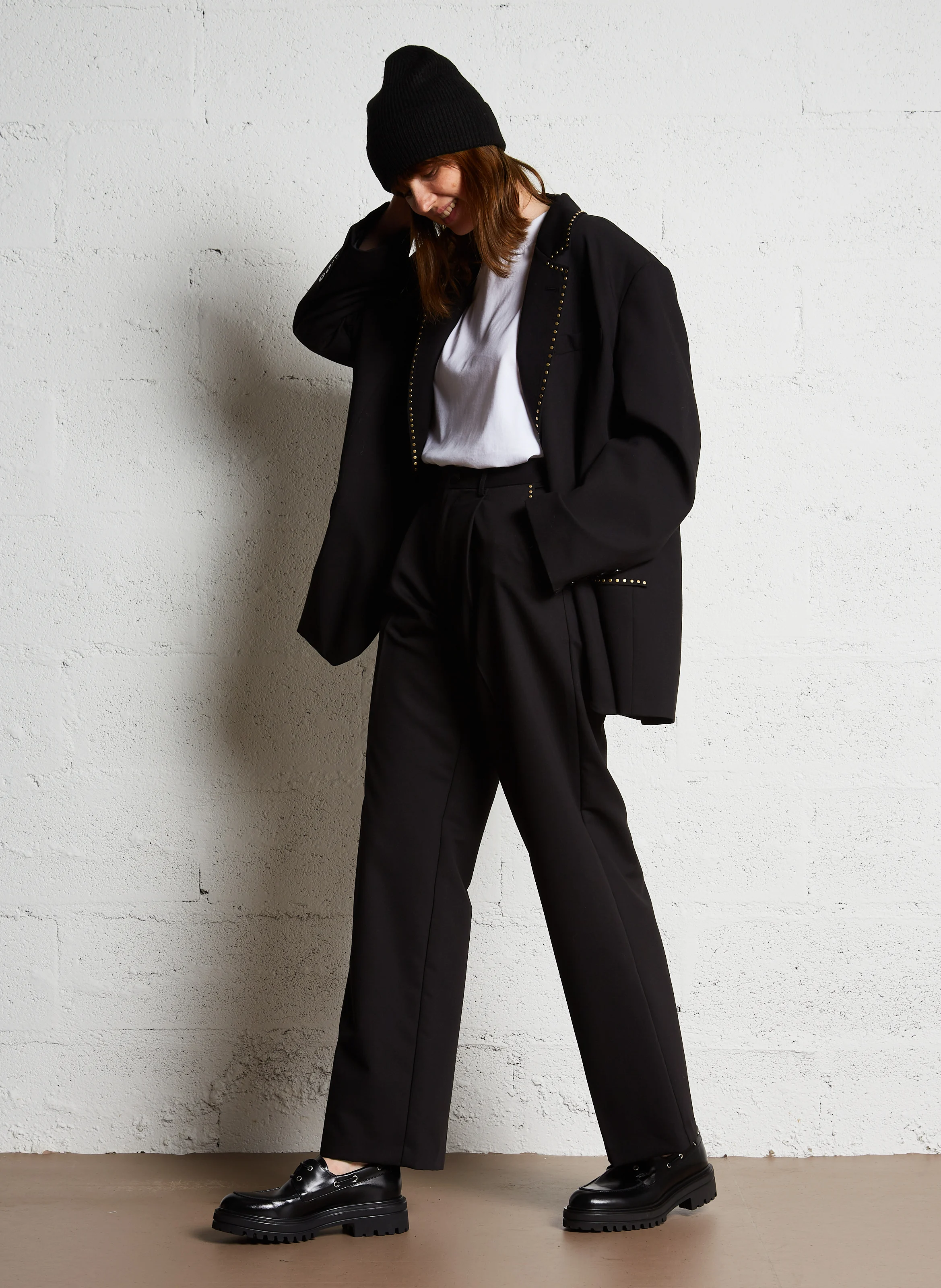 Pantalon droit à studs | Noir