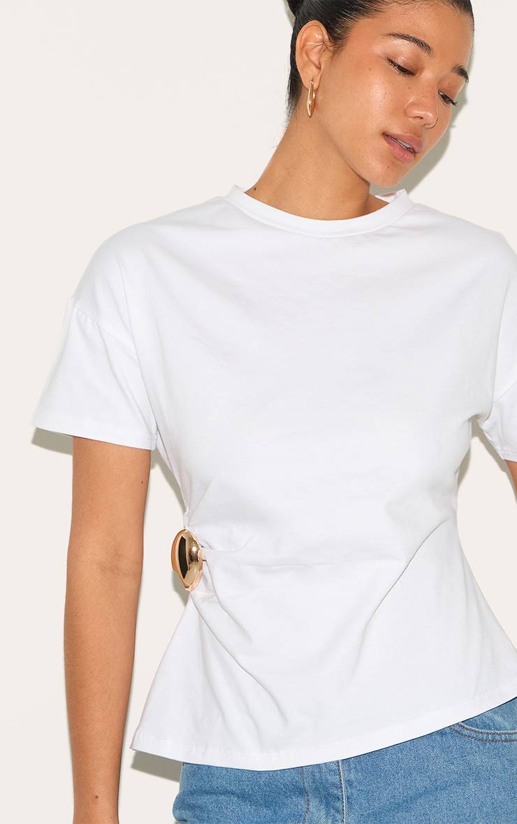 Blanc T-shirt À Ourlet Asymétrique Avec Détail De Finition