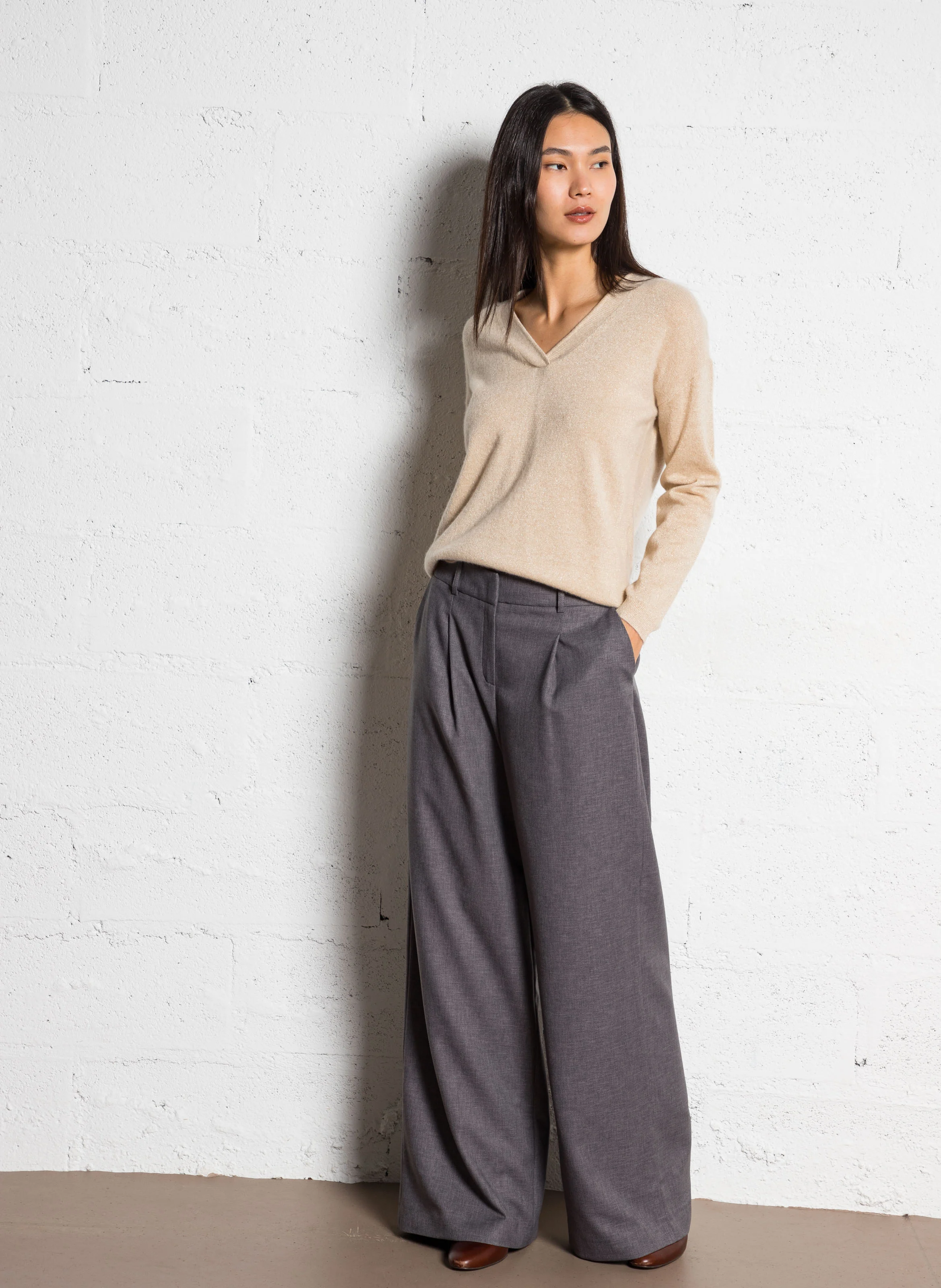 FLAUBERT - Pantalon large taille haute| Gris
