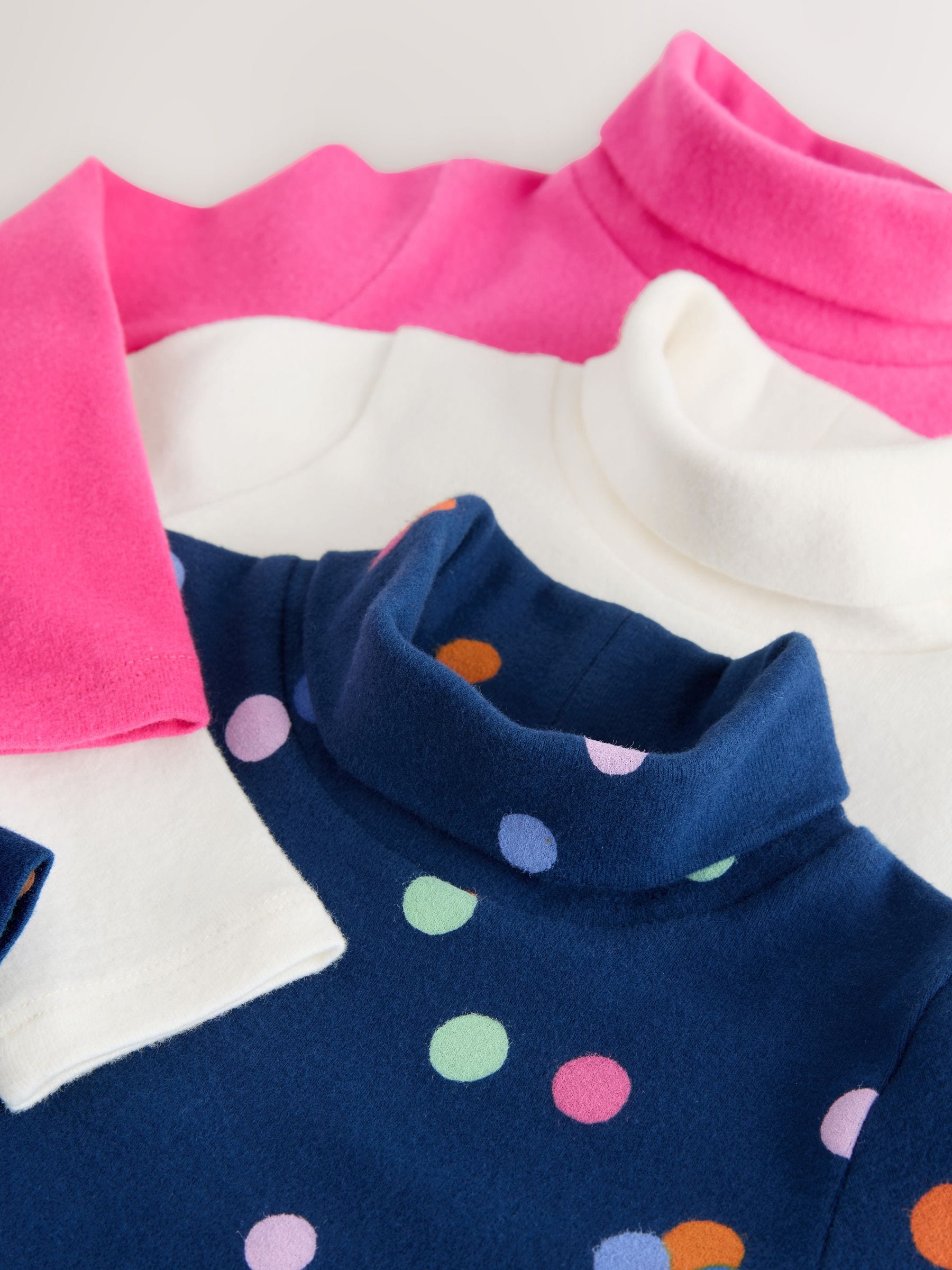 Roze/wit/blauw - Set van 3 tops met rolkraag (3mnd-7jr)