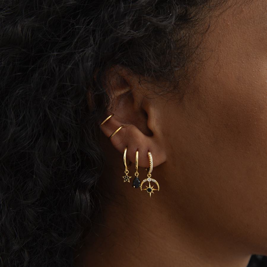 Timi Of Sweden Elvira Moon and Star Crystal Hoop Earrings