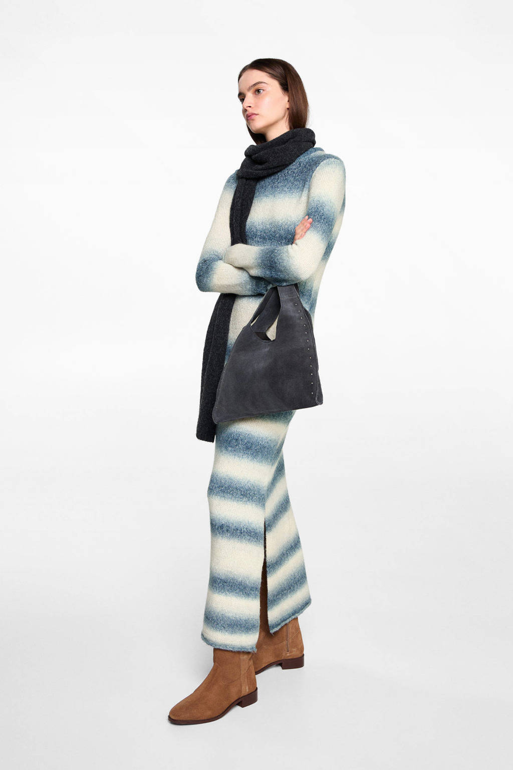 MANGO TEEN maxi jurk grof gebreid blauw