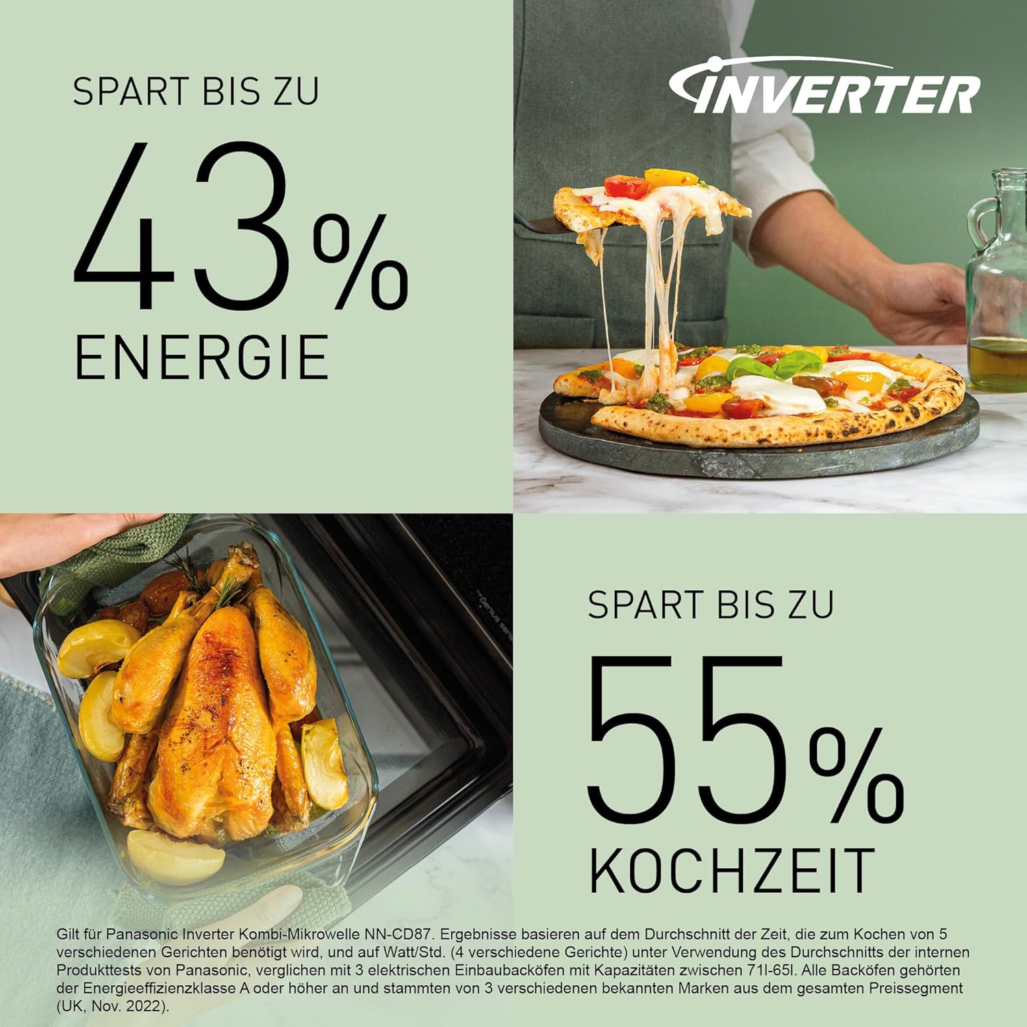 Panasonic NN-CD88QSEPG 34L Air Fryer Kombi-Mikrowelle mit Quarzgrill, 1000 W, automatisches Auftauen, Genius Sensor, Edelstahl, Silber