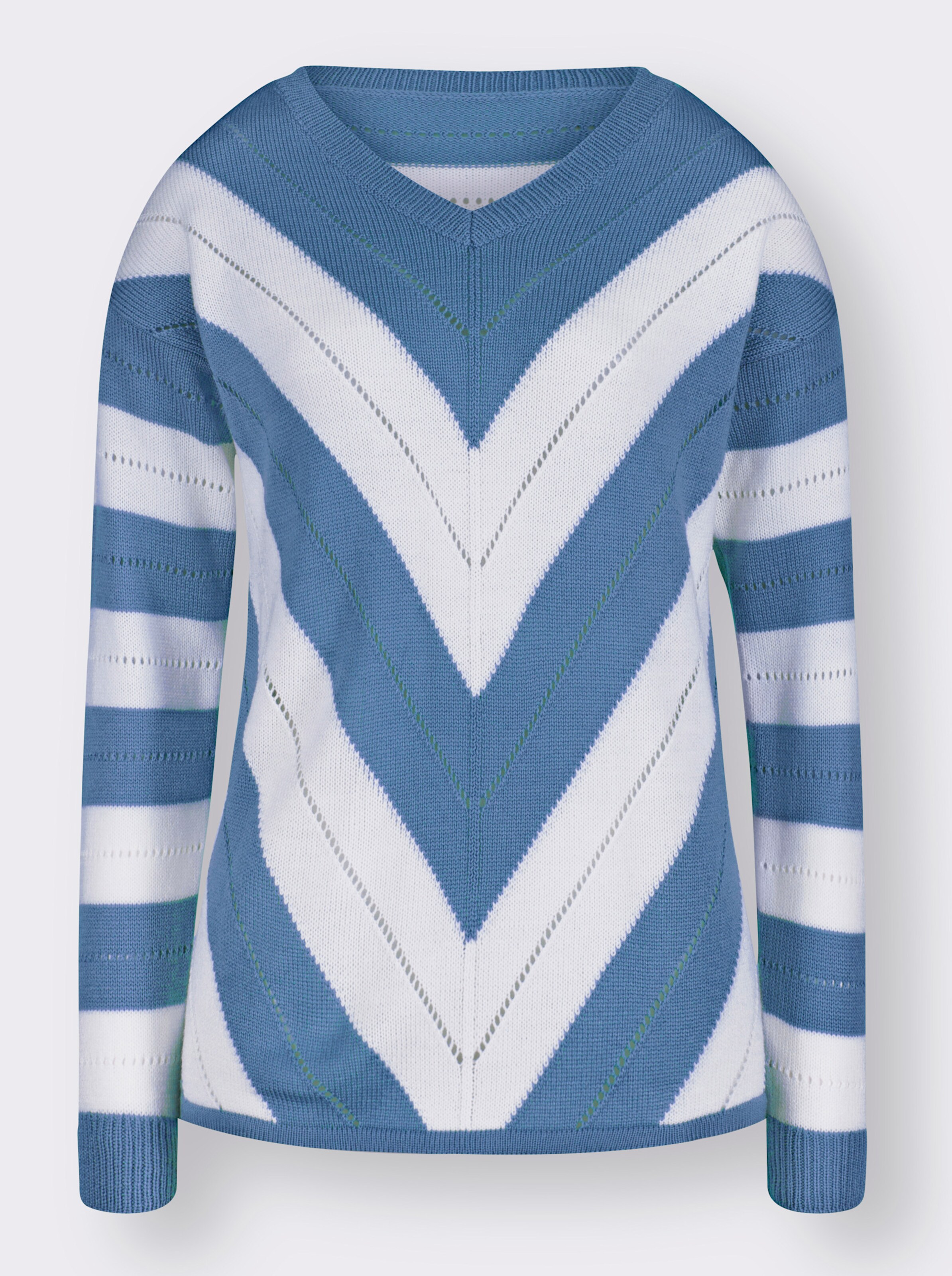 V-Ausschnitt-Pullover im Ajour-Muster