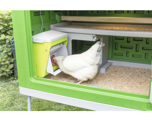 KERBL Smart Coop voerautomaat met trapklep, voor ca. 7,5 kg, 10 l pluimveevoer, kippenvoer, groen en wit
