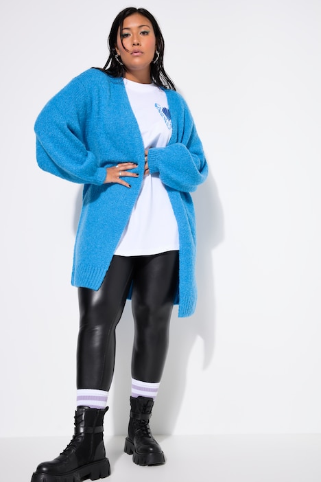 Long-Strickjacke, oversized, offene Form, Langarm