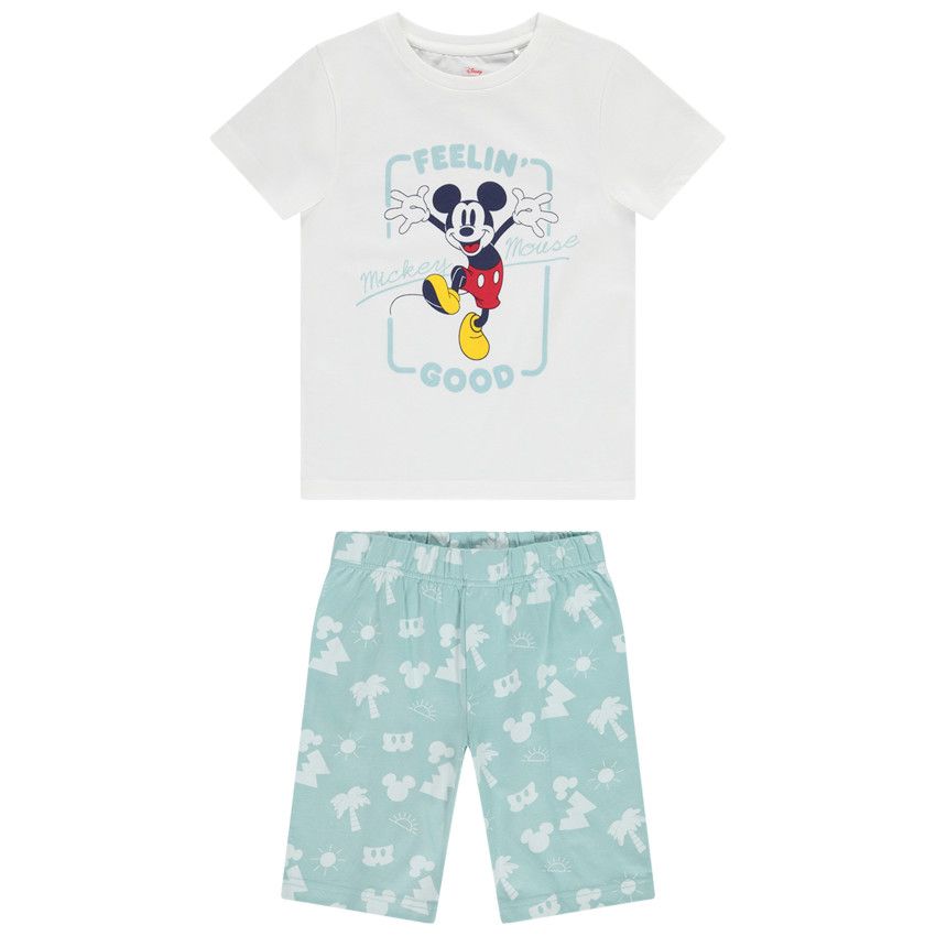Set 2 pièces t-shirt manches courtes Mickey Disney + short fantaisie pour garçon - Blanc