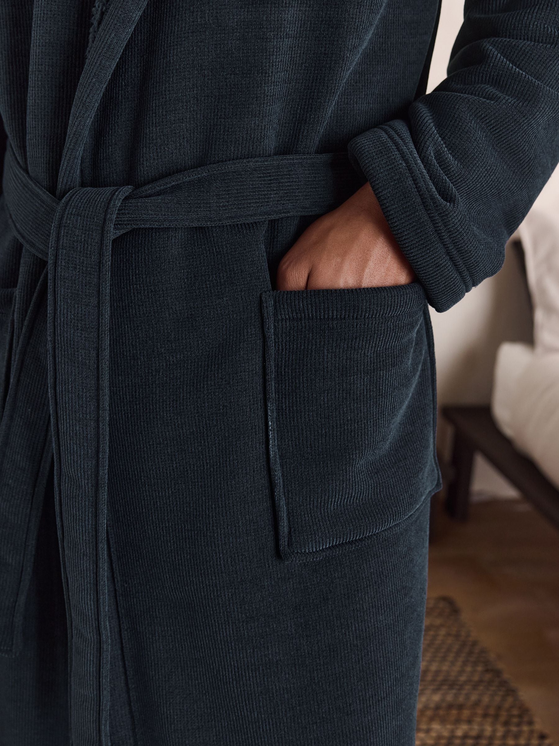 Donkerblauw - Corded Textured Dressing Gown