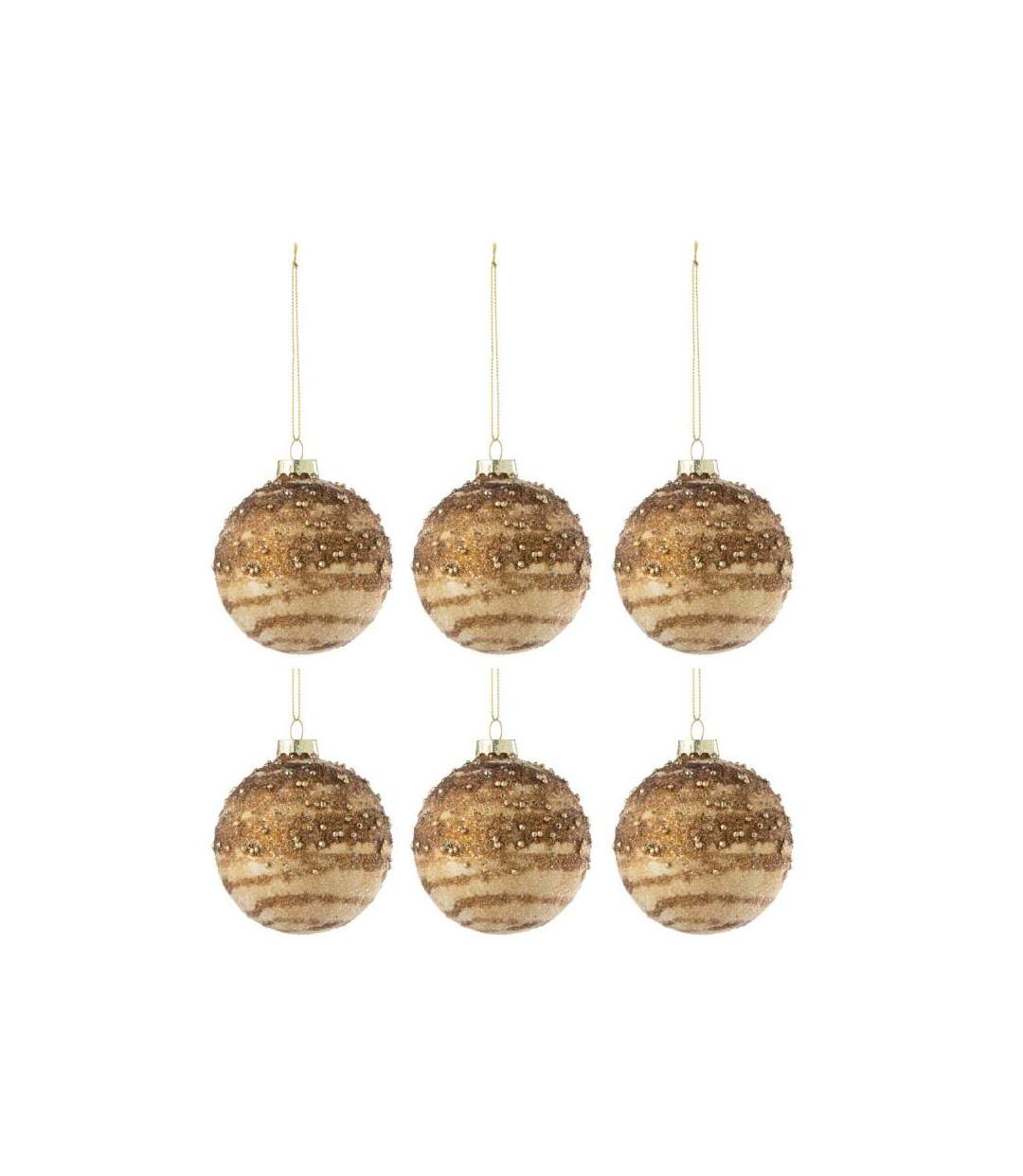 Paris Prix - Lot De 6 Boules De Noël Paillettes line 8cm Marron
