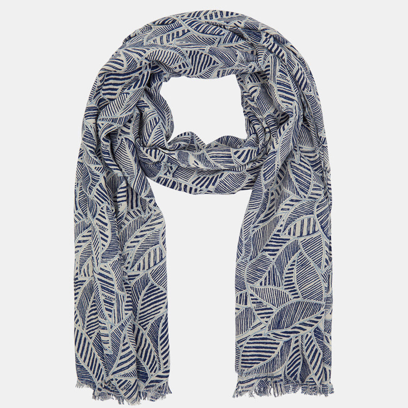 Hackett London Chèche en Laine mélangée à imprimé feuillage bleu - 180x75 cm