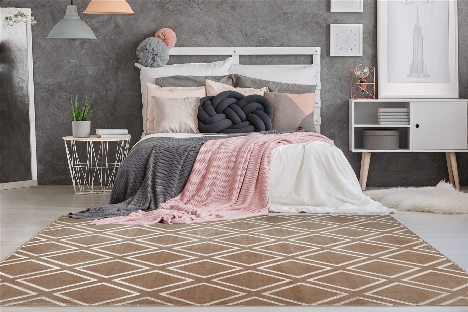 Kortpolig vloerkleed Blissique Taupe Modern, Klassiek 80 x 300 cm