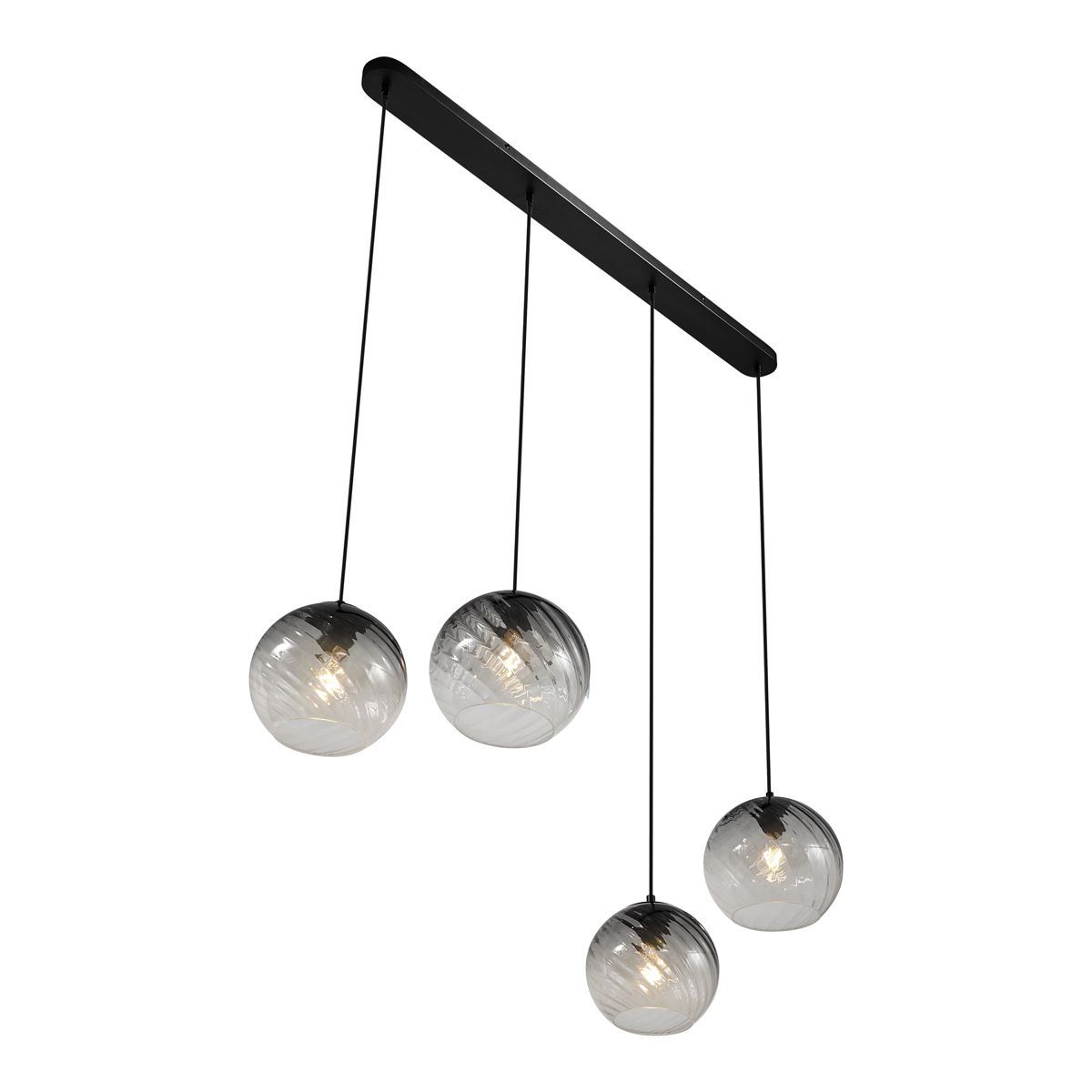 Art Deco hanglamp zwart met smoke glas langwerpig 4-lichts - Bao
