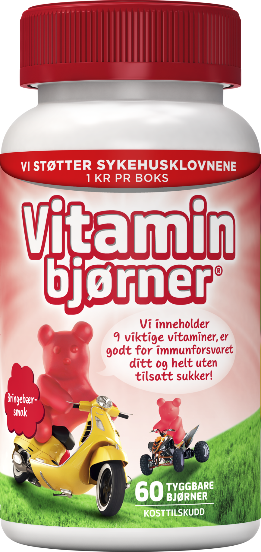 Vitaminbjørner tyggetabletter med bringebærsmak 60 stk