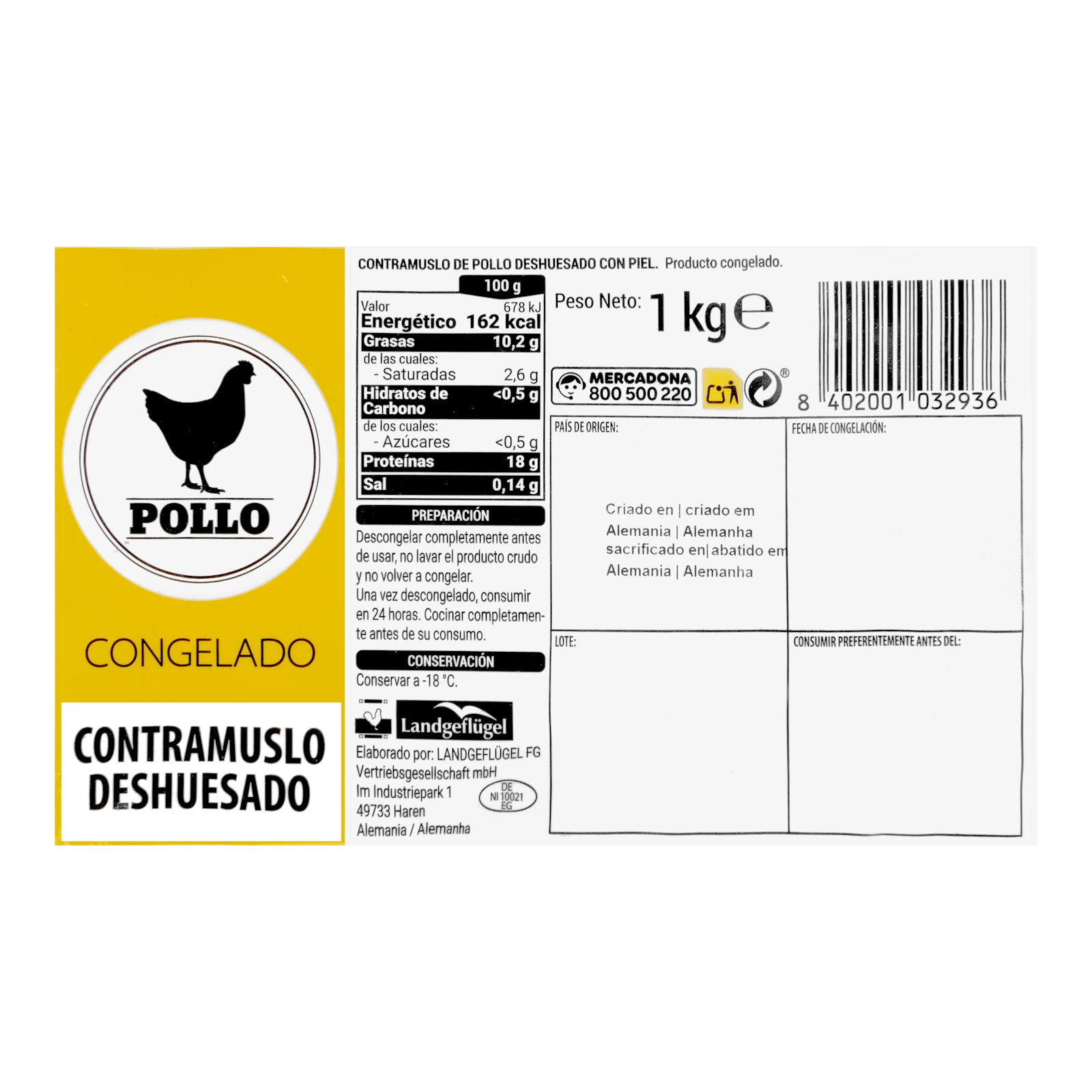 Cuisses de poulet désossées et avec peau surgelées