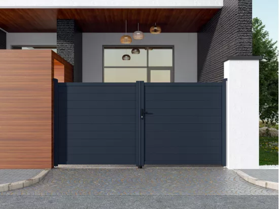 Portail battant aluminium plein L355 x H181 cm anthracite - NAZARIO