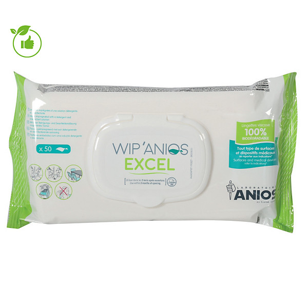 Lingettes désinfectantes nettoyantes Wip'Anios Excel, étui de 50