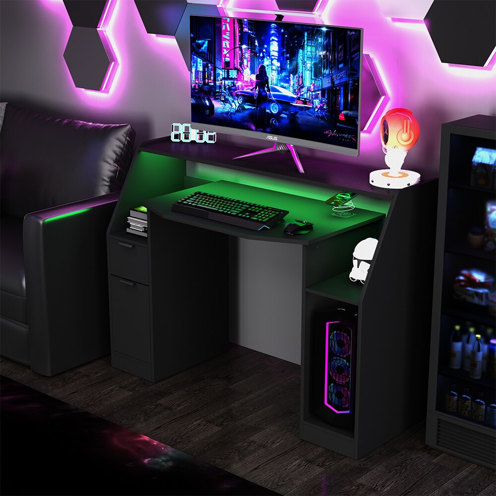 Vicco Gamingtisch Tails 123 x 55 cm Schwarz mit LED & QI Computertisch