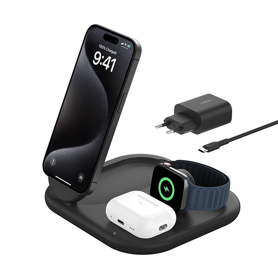 Belkin BoostCharge Magnetic Stand 2-in-1 Qi2 15W Noir