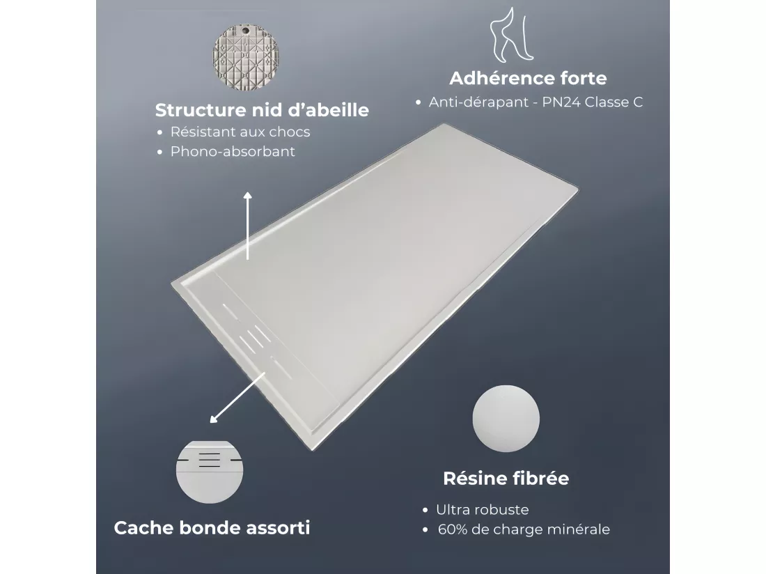 Receveur Résine 120 x 80 Façon Ardoise Blanc - Essebagno
