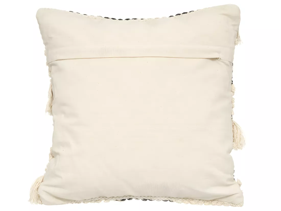 Coussin déhoussable en Coton motifs en relief et franges 45 x 45 cm