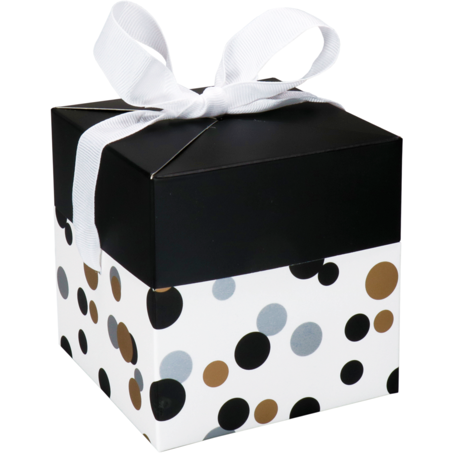 Pop-updoos, Confetti, karton, 10x10x10cm, zilver/goud/zwart
