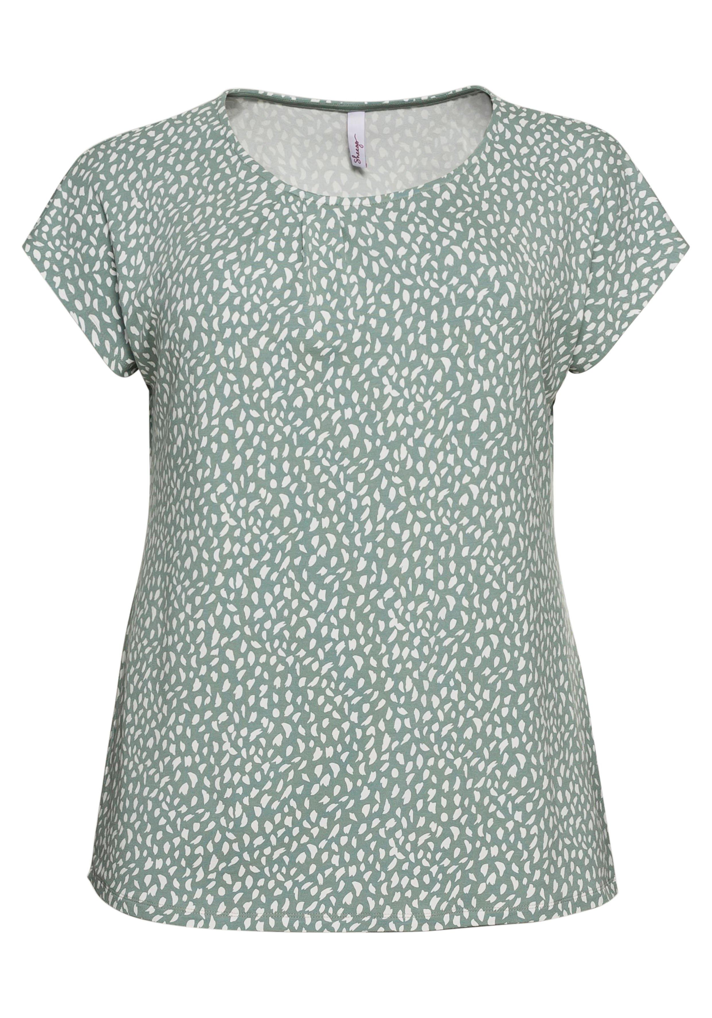 Kurzarmshirt mit Alloverdruck und seitlichen Falten