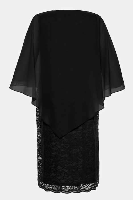 Abendkleid, Chiffon-Cape, Jersey, Spitzensaum, 3/4-Arm
