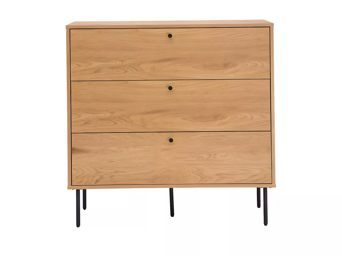Commode finition bois clair chêne et pieds métal noir 3 tiroirs L100 cm PERNELLE