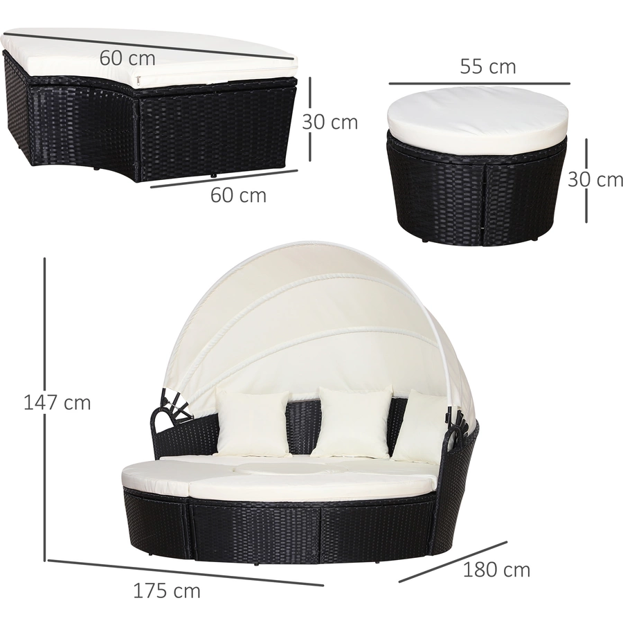 Outsunny Polyrattan Sonneninsel mit Sonnendach schwarz, creme