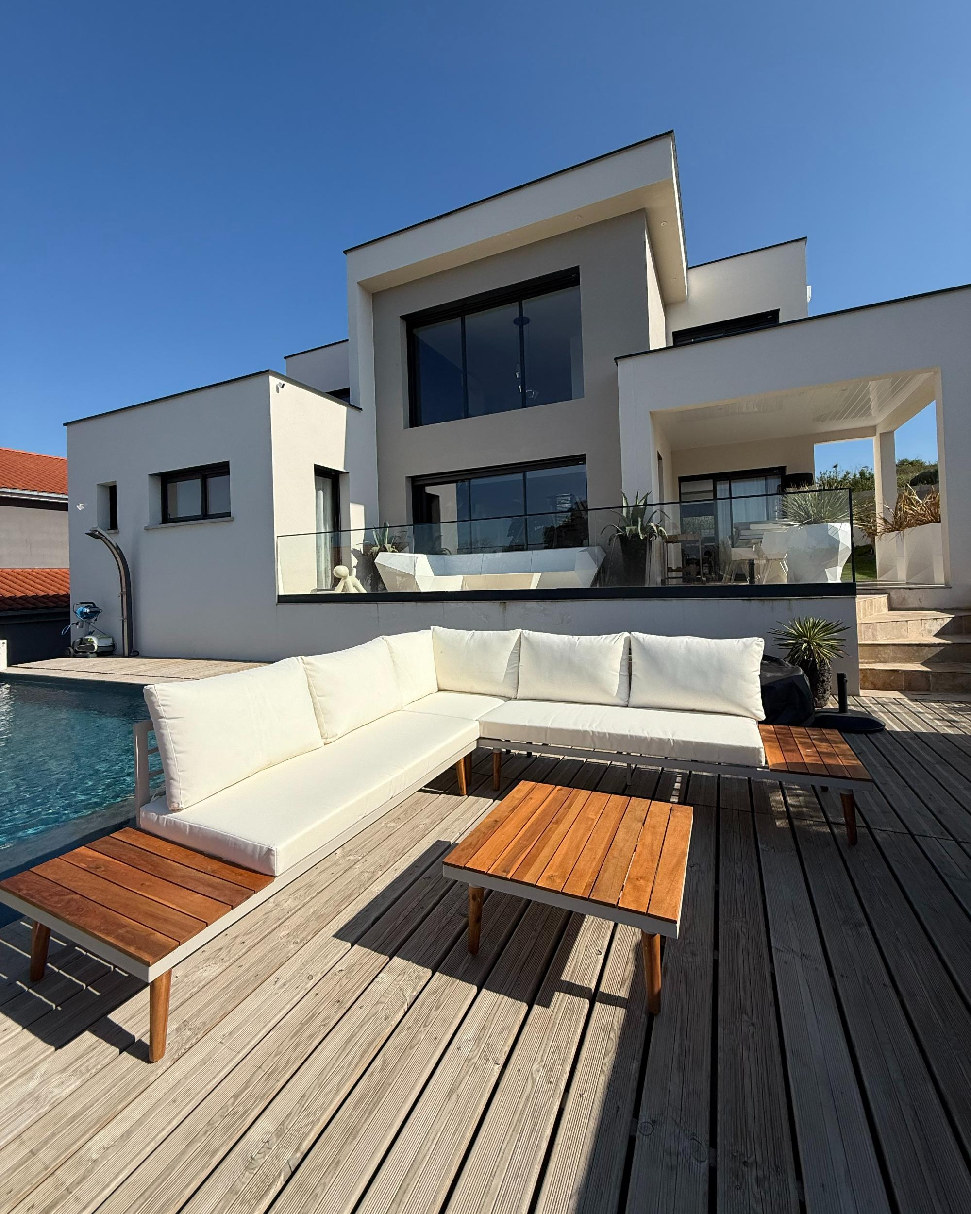 Tuin hoekloungeset met tafel 5-zits CORATO Acaciahout Gebroken wit