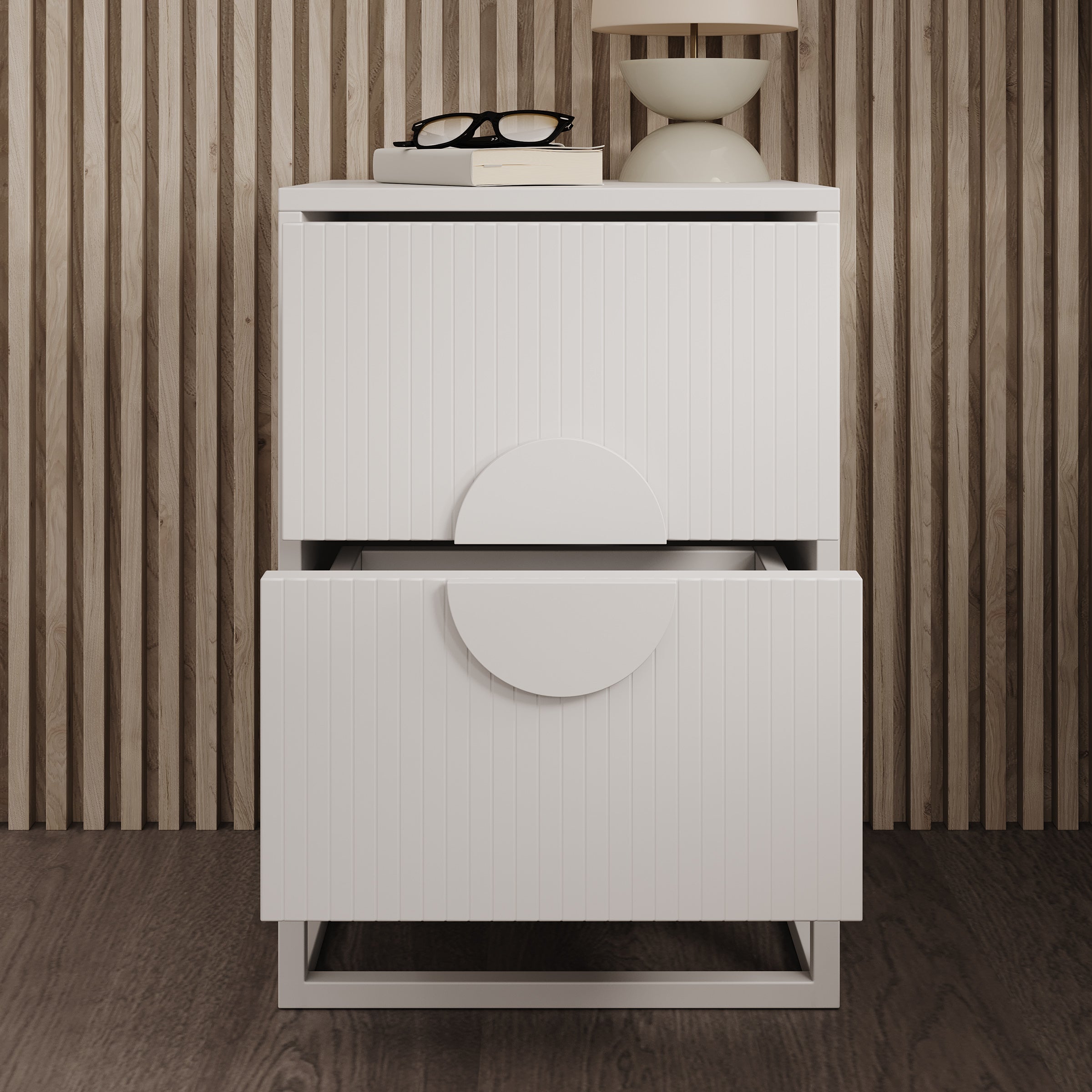 Meubella - Nachtkastje Allegany - Wit - 38 cm