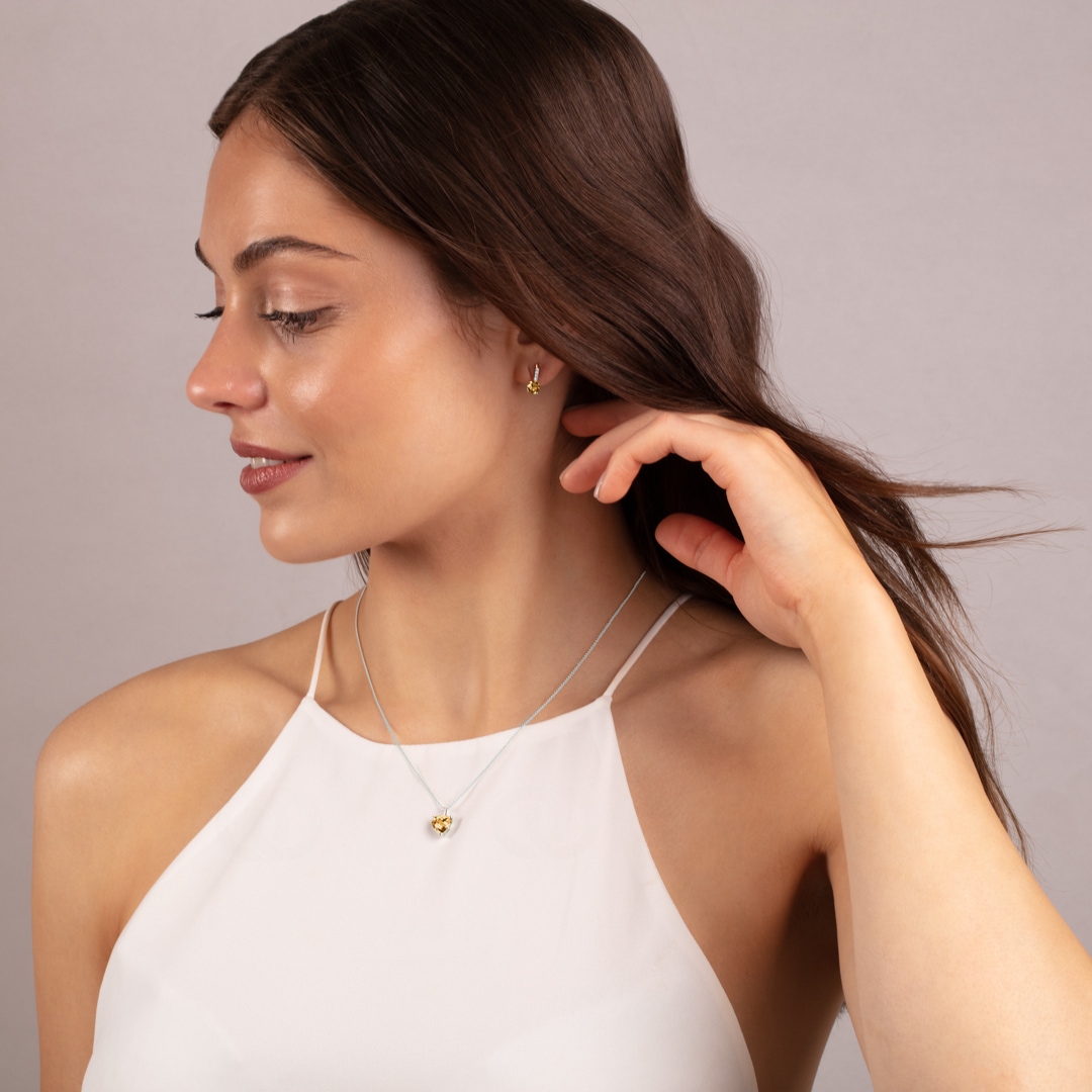 Anhänger 750/18 K Weissgold Herz mit Citrin und Diamanten 0.01 ct H/si