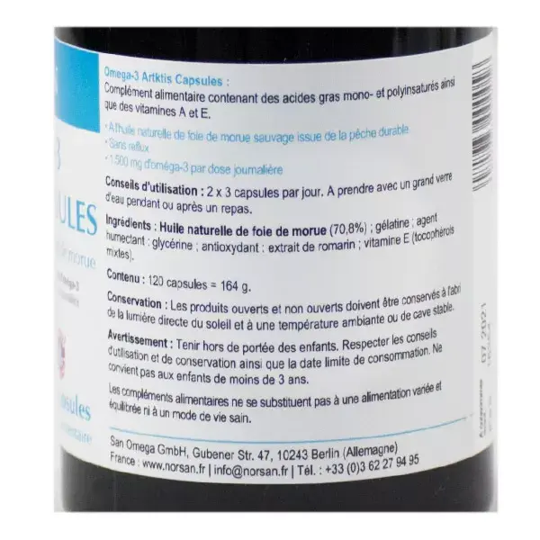 Norsan Omega-3 Arktis 1500mg Huile de Foie de Morue 120 capsules