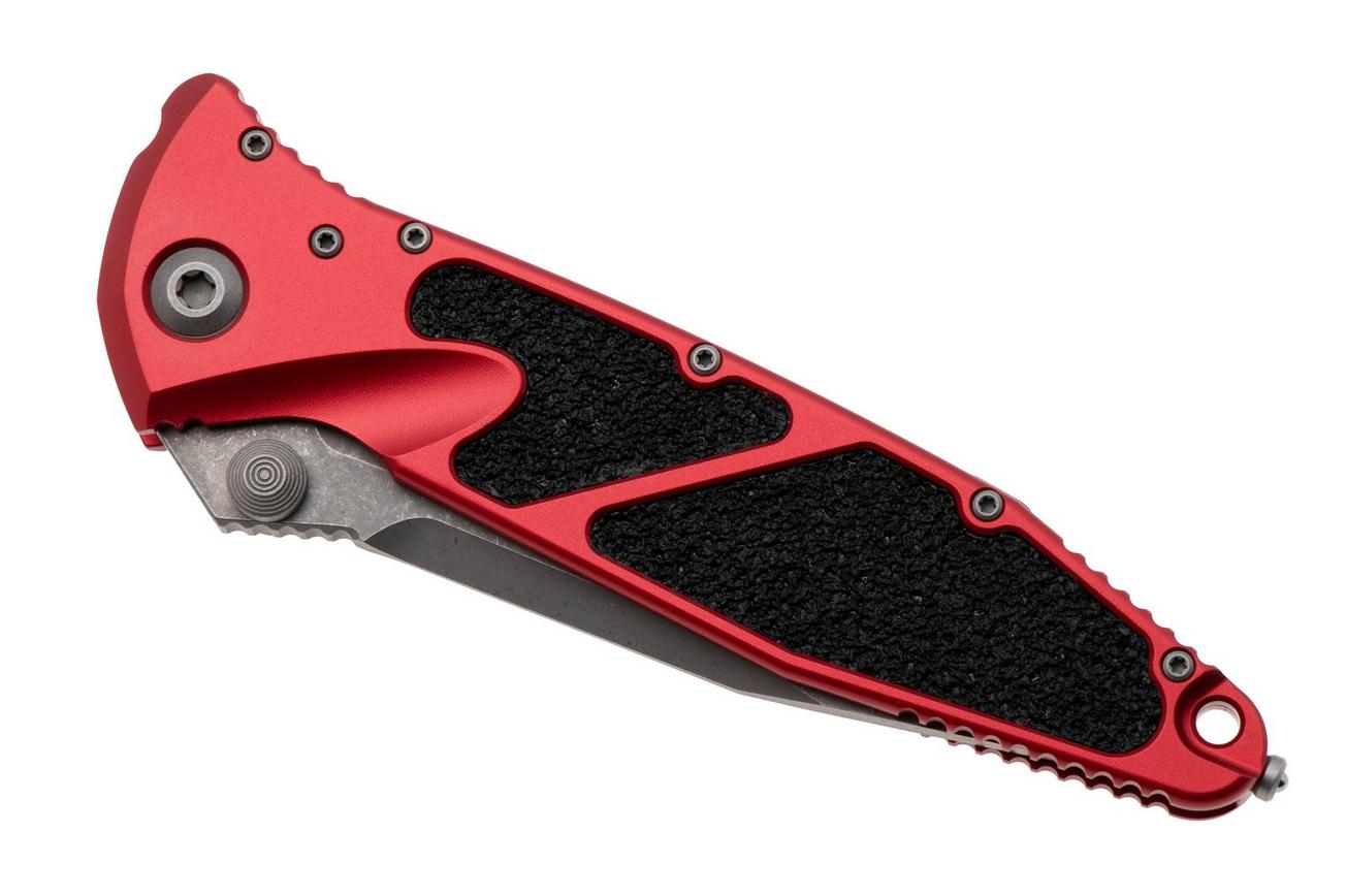 Microtech Socom Elite 160-11APRD, Apocalyptic Stonewashed M390 Clippoint, Red Aluminum, partly serrated zakmes