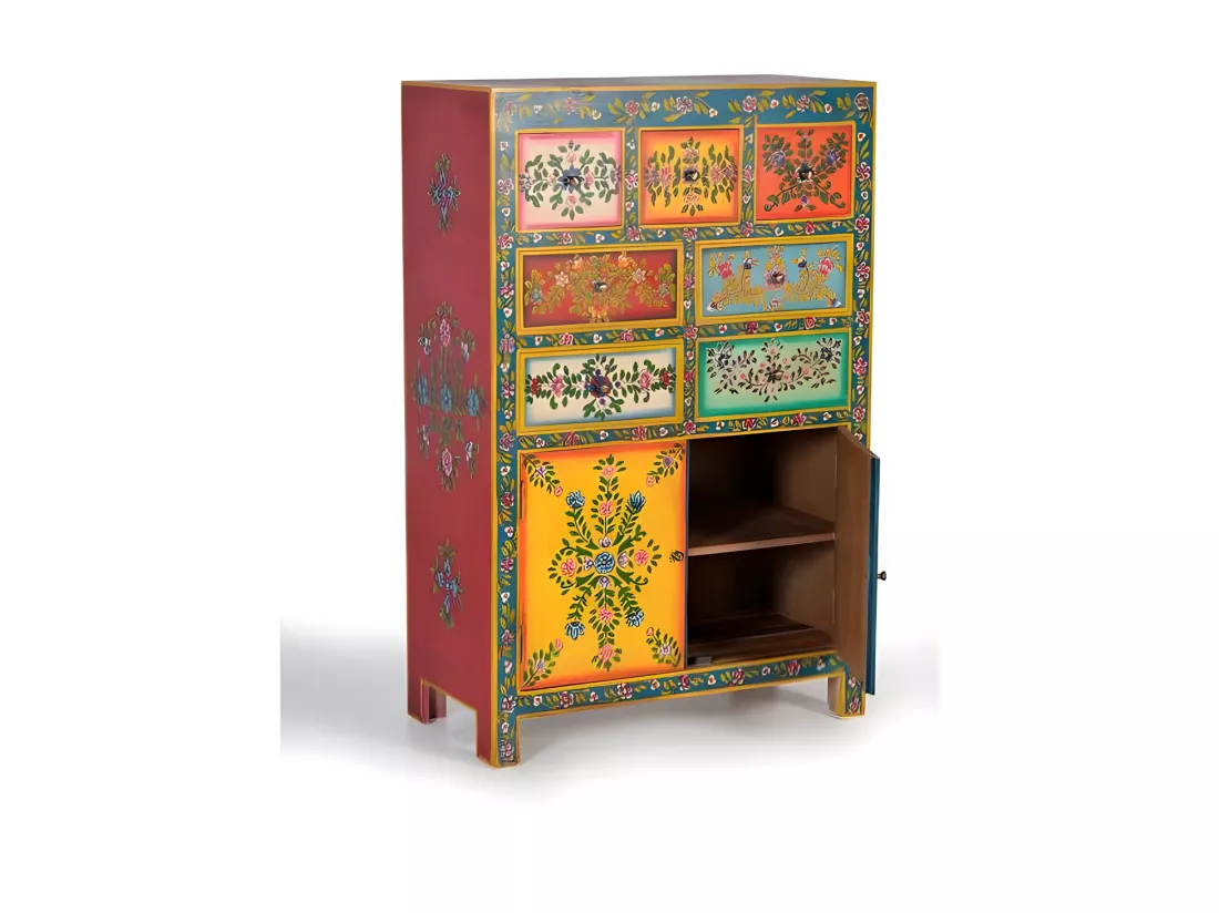 Buffet 7 Tiroirs Bois Multicolore 80x40x122cm - Lexine Décoration d'Autrefois